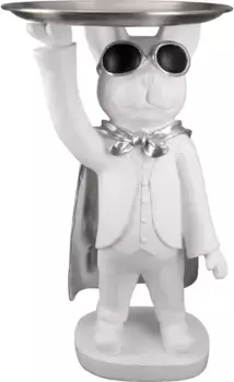 Casablanca by Gilde Фигурка животного "Собака-герой Собака стоит с подносом" 13х31х10 см, белый