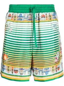 Casablanca City Scape silk shorts, зеленый