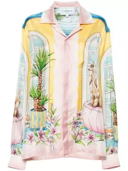 Casablanca шелковая рубашка с графичным принтом, желтый