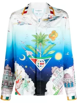 Casablanca шелковая рубашка с кубинским воротником, синий