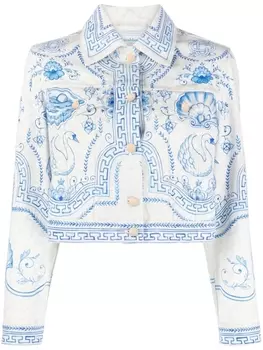 Casablanca укороченный жакет с графичным принтом, синий