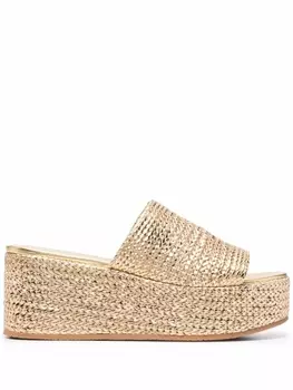 Casadei босоножки на танкетке с эффектом металлик, золотистый