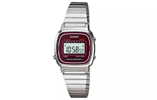 CASIO Часы мужские серии VINTAGE с кварцевым механизмом, ремешком из нержавеющей стали, красным циферблатом
