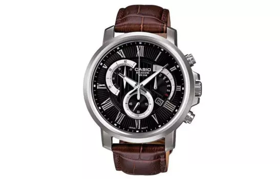 CASIO Часы с кварцевым механизмом серии Standard, кожаным ремешком, мужские, черный циферблат
