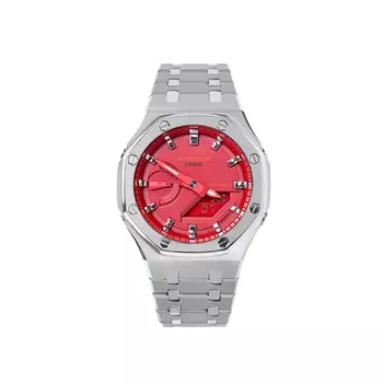 CASIO Часы унисекс с двойным дисплеем, жидкокристаллическим/аналоговым дисплеем, 48,5 мм, красные
