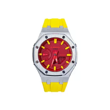 CASIO Часы унисекс с двойным дисплеем, жидкокристаллическим/аналоговым дисплеем, 48,5 мм, красные