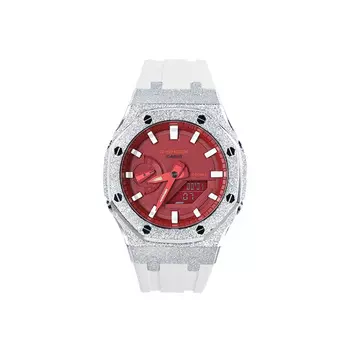 CASIO Часы унисекс с двойным дисплеем, жидкокристаллическим/аналоговым дисплеем, 48,5 мм, красные