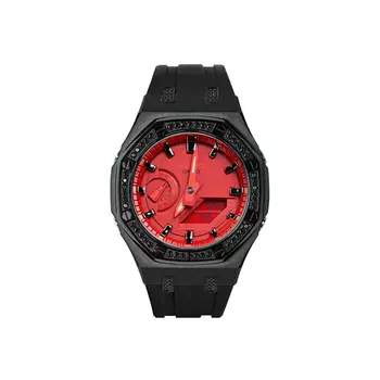 CASIO Часы унисекс с двойным дисплеем, жидкокристаллическим/аналоговым дисплеем, 48,5 мм, красные
