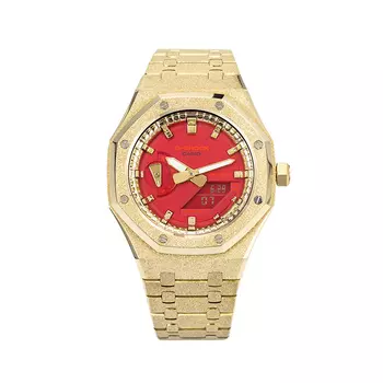 CASIO Часы унисекс с двойным дисплеем, жидкокристаллическим/аналоговым дисплеем, 44,5 мм, красные