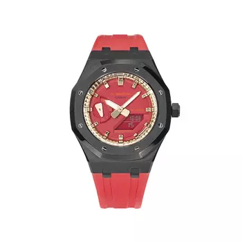 CASIO Часы унисекс с двойным дисплеем, жидкокристаллическим/аналоговым дисплеем, 44,5 мм, красные