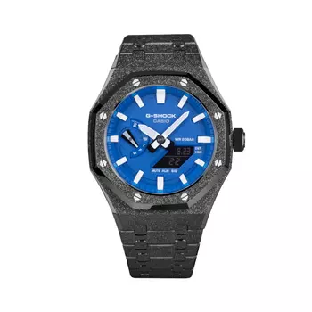 CASIO Часы унисекс с двойным дисплеем, жидкокристаллическим/аналоговым дисплеем, 44,5 мм, синего цвета