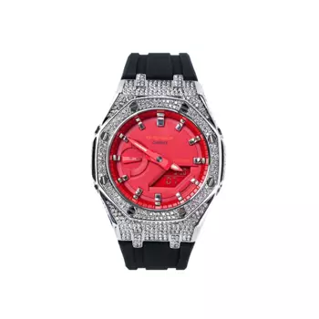 CASIO Часы унисекс с двойным дисплеем, жидкокристаллическим/аналоговым дисплеем, 48,5 мм, красные