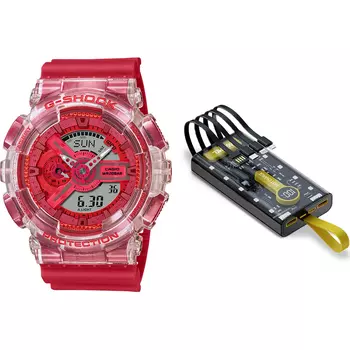 CASIO Часы унисекс с двойным жидкокристаллическим/аналоговым дисплеем, красные