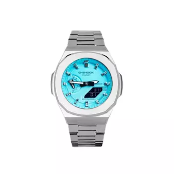 CASIO Часы унисекс с двойным жидкокристаллическим/аналоговым дисплеем, 48,5 мм, синего цвета