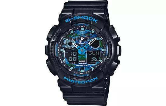 Casio G-Shock GA100CB-1A, Камуфляжный синий и черный (GA-100CB-1A)