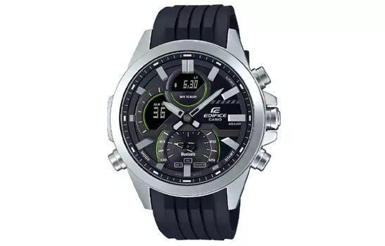 CASIO Мужские часы EDIFICE с кварцевым механизмом, ремешком из смолы и черным циферблатом
