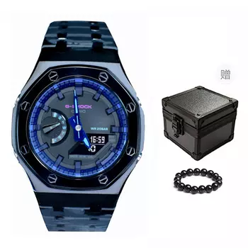 CASIO Мужские часы с двойным дисплеем, жидкокристаллическим/аналоговым циферблатом, 44 мм, черные