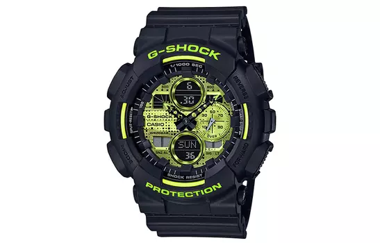 CASIO Мужские часы с двойным дисплеем, жидкокристаллическим/аналоговым дисплеем, желтые, GA-140DC-1A