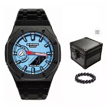 CASIO Мужские часы с двойным дисплеем, жидкокристаллическим/аналоговым циферблатом, 44 мм, синие