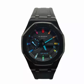 CASIO Мужские часы с двойным дисплеем, жидкокристаллическим/аналоговым циферблатом, 44 мм, черные