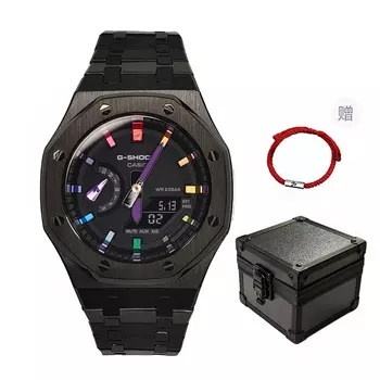 CASIO Мужские часы с двойным дисплеем, жидкокристаллическим/аналоговым циферблатом, 44 мм, черные