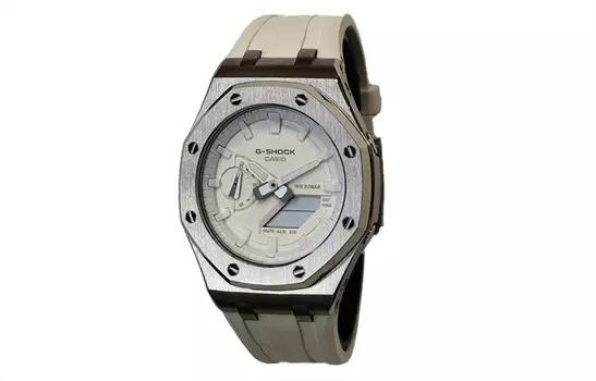 CASIO Мужские часы с двойным дисплеем, жидкокристаллическим/аналоговым циферблатом, 44 мм, белые