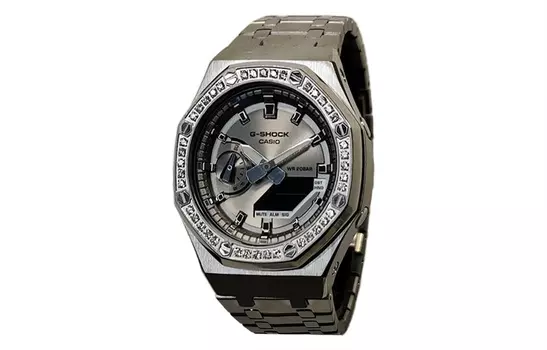 CASIO Мужские часы с двойным дисплеем, жидкокристаллическим/аналоговым циферблатом, 44 мм, белые