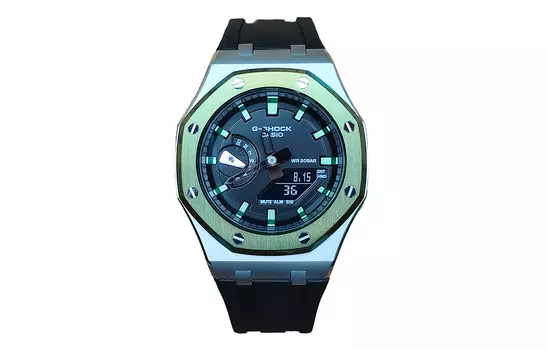 CASIO Мужские часы с двойным дисплеем, жидкокристаллическим/аналоговым циферблатом, 44 мм, черные