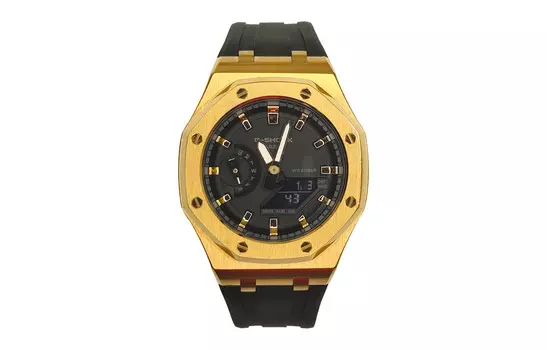 CASIO Мужские часы с двойным дисплеем, жидкокристаллическим/аналоговым циферблатом, 44 мм, черные