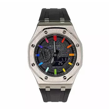 CASIO Мужские часы с двойным дисплеем, жидкокристаллическим/аналоговым циферблатом, 44 мм, черные