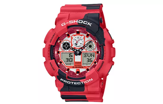 CASIO Мужские часы с двойным жидкокристаллическим/аналоговым дисплеем, красные, GA-100JK-4ADR