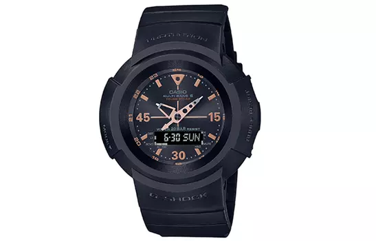 CASIO Мужские часы с двойным жидкокристаллическим/аналоговым дисплеем, 55,2 мм, черные, AWG-M520G-1A9