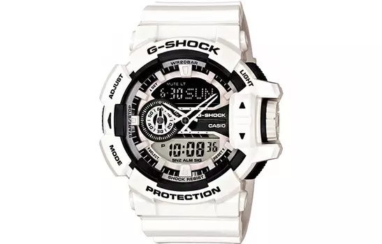 CASIO Мужские часы с двойным жидкокристаллическим/аналоговым дисплеем, 55 мм, белые, GA-400-7ADR