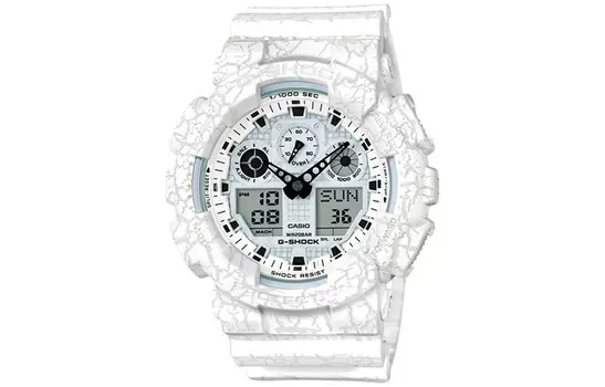 CASIO Мужские часы с двойным жидкокристаллическим/аналоговым дисплеем, белые, GA-100CG-7A