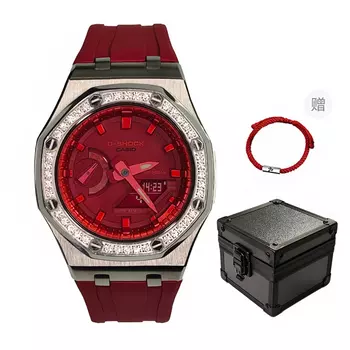 CASIO Мужские часы с жидкокристаллическим/аналоговым дисплеем, 44 мм, красные