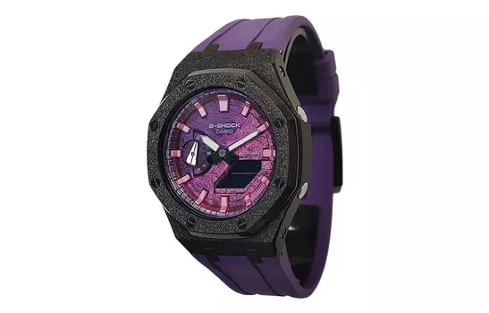 CASIO Мужские часы с жидкокристаллическим/аналоговым дисплеем, 44 мм, фиолетовые