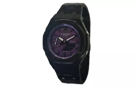 CASIO Мужские часы с жидкокристаллическим/аналоговым дисплеем, 44 мм, фиолетовые