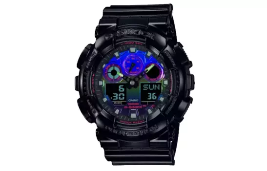 CASIO Мужские синие часы GA-100RGB-1A с двойным жидкокристаллическим/аналоговым дисплеем