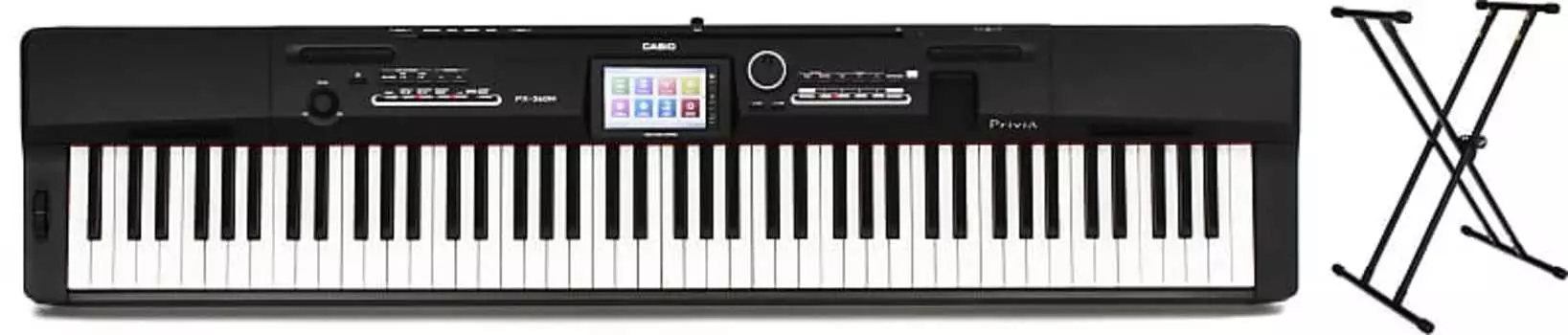 Casio Privia PX-360 88-клавишное цифровое пианино с комплектом динамиков и сценическими подставками KS8191 Стойка для клавиатуры со сферическим носом и фиксатором Casio + On-Stage PX-360BK=1 KS8191XX=1