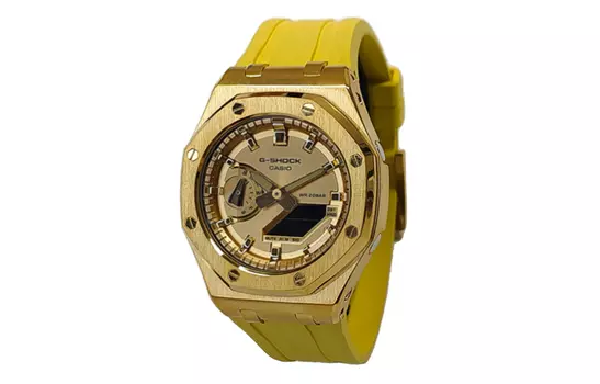 CASIO Унисекс-часы с двойным дисплеем, жидкокристаллическим/аналоговым циферблатом, 44 мм, желтые