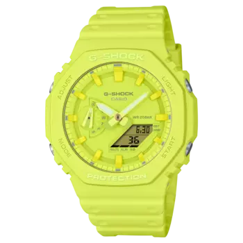 CASIO Унисекс-часы с двойным жидкокристаллическим/аналоговым дисплеем, желтые, GA-2100-9A9PR