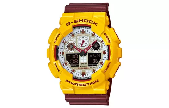 CASIO Женские часы с двойным жидкокристаллическим/аналоговым дисплеем, желтые, GA-100CS-9A