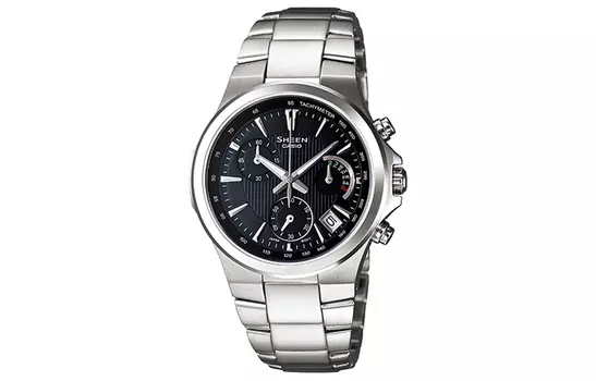 CASIO Женские часы SHEEN с кварцевым механизмом, ремешком из нержавеющей стали и черным циферблатом