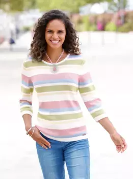 Casual Looks Полосатый свитер "Пуловер", цвет Hortensie-Ecru-Geringelt