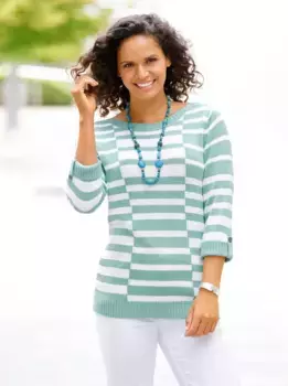 Casual Looks Полосатый свитер "Пуловер", цвет Salbei-Wei-Gemustert