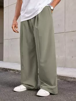 Casual Max Повседневные брюки, широкие штанины, кулиска на талии, мужские, больших размеров, Однотонные Manfinity, зеленый