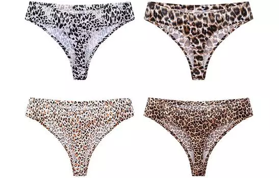 Cat Man Miiow MIIOW Женские трусы, 4 упаковки (черный леопард + черный леопард + коричневый леопард + коричневый леопард)