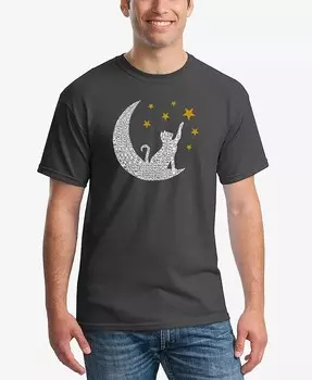 Cat Moon — мужская футболка с рисунком Word Art LA Pop Art, серый