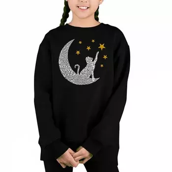 Cat Moon — толстовка с круглым вырезом для девочек с принтом Word Art LA Pop Art, черный