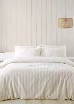 Catherine Lansfield Комплект двусторонних пододеяльников в хлопковую полоску с начесом , бежевый